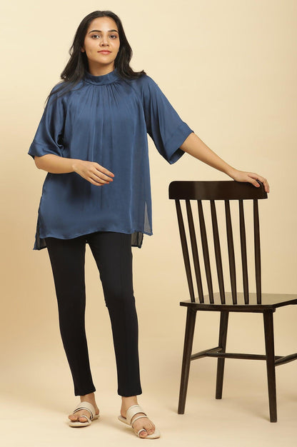 Blue Gathered Western Top - wforwoman