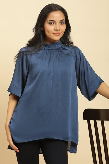 Blue Gathered Western Top - wforwoman