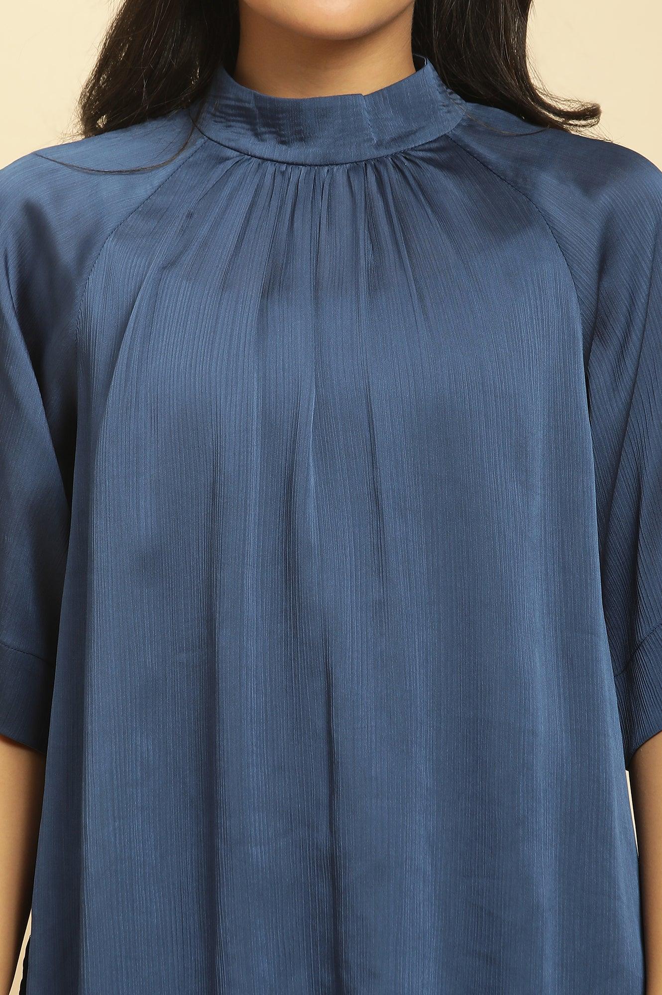 Blue Gathered Western Top - wforwoman