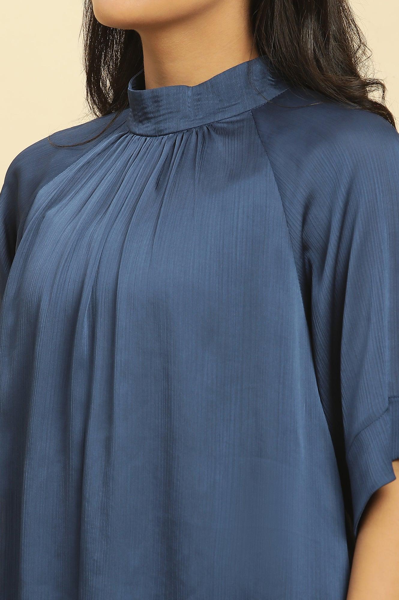 Blue Gathered Western Top - wforwoman