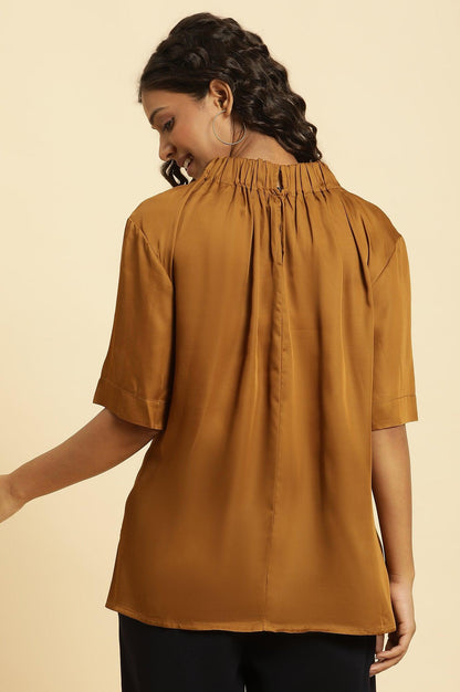 Brown Satin Western Top - wforwoman