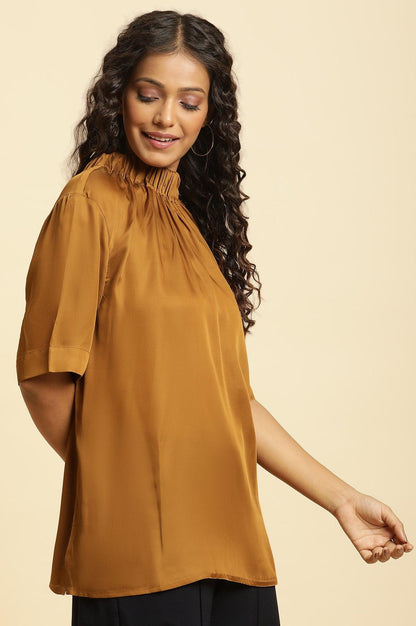 Brown Satin Western Top - wforwoman