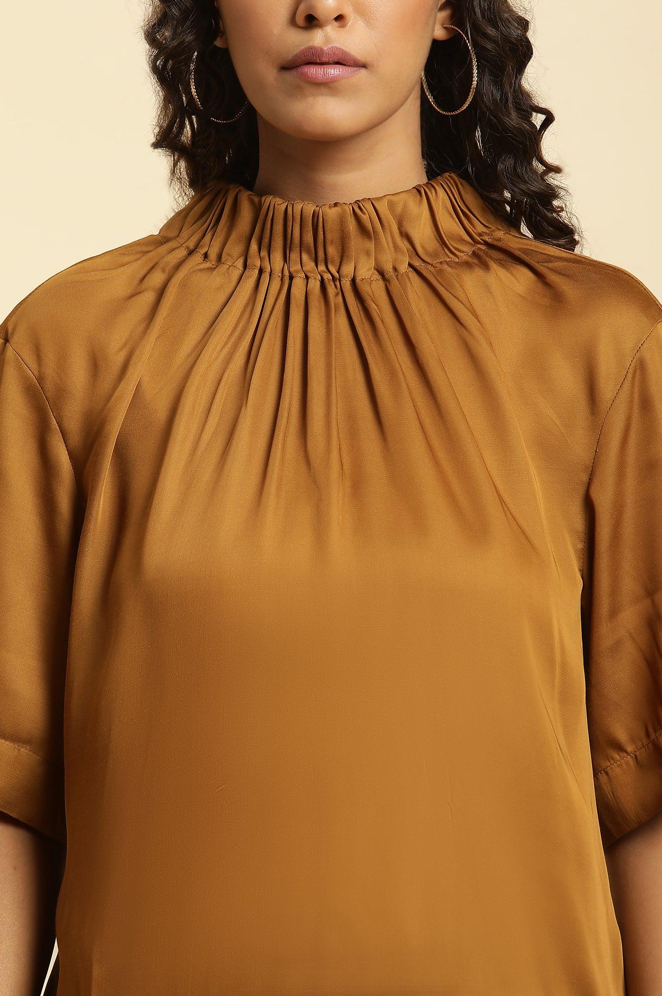 Brown Satin Western Top - wforwoman