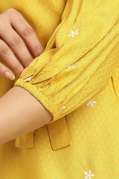 Yellow Minimal Embroidered Western Top With Belt - wforwoman