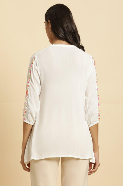 Ecru Embroidered Solid Top - wforwoman