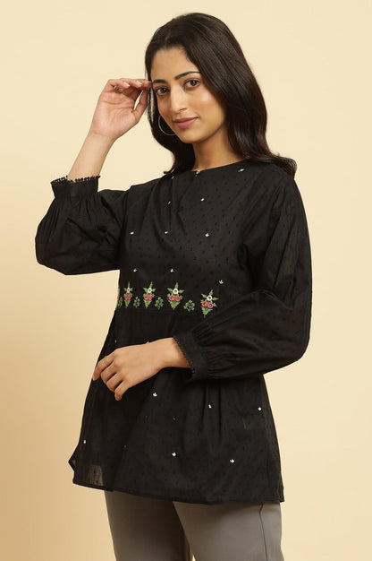 Black Floral Embroidered Western Top - wforwoman