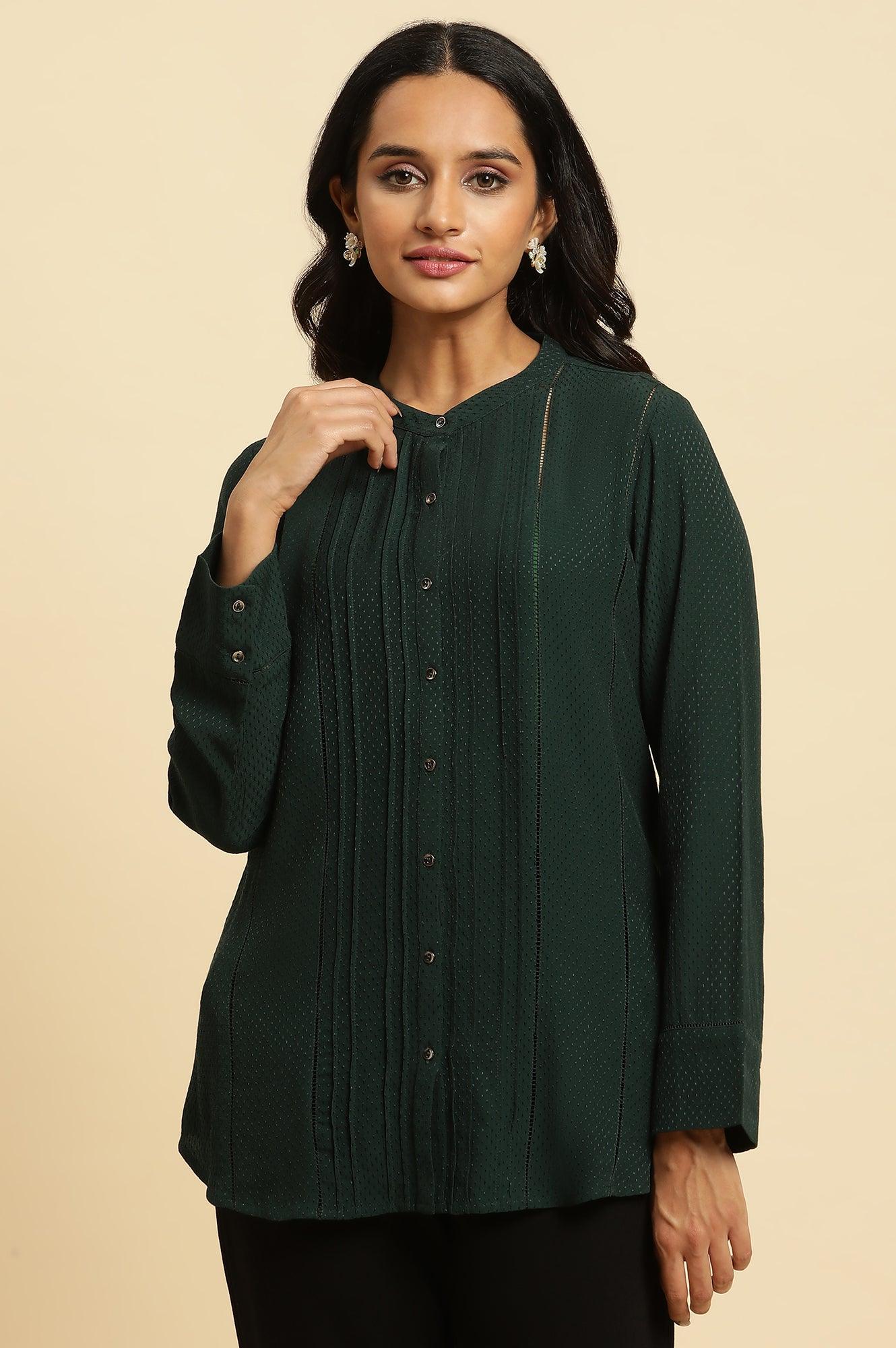 Dark Green Button Down Shirt - wforwoman