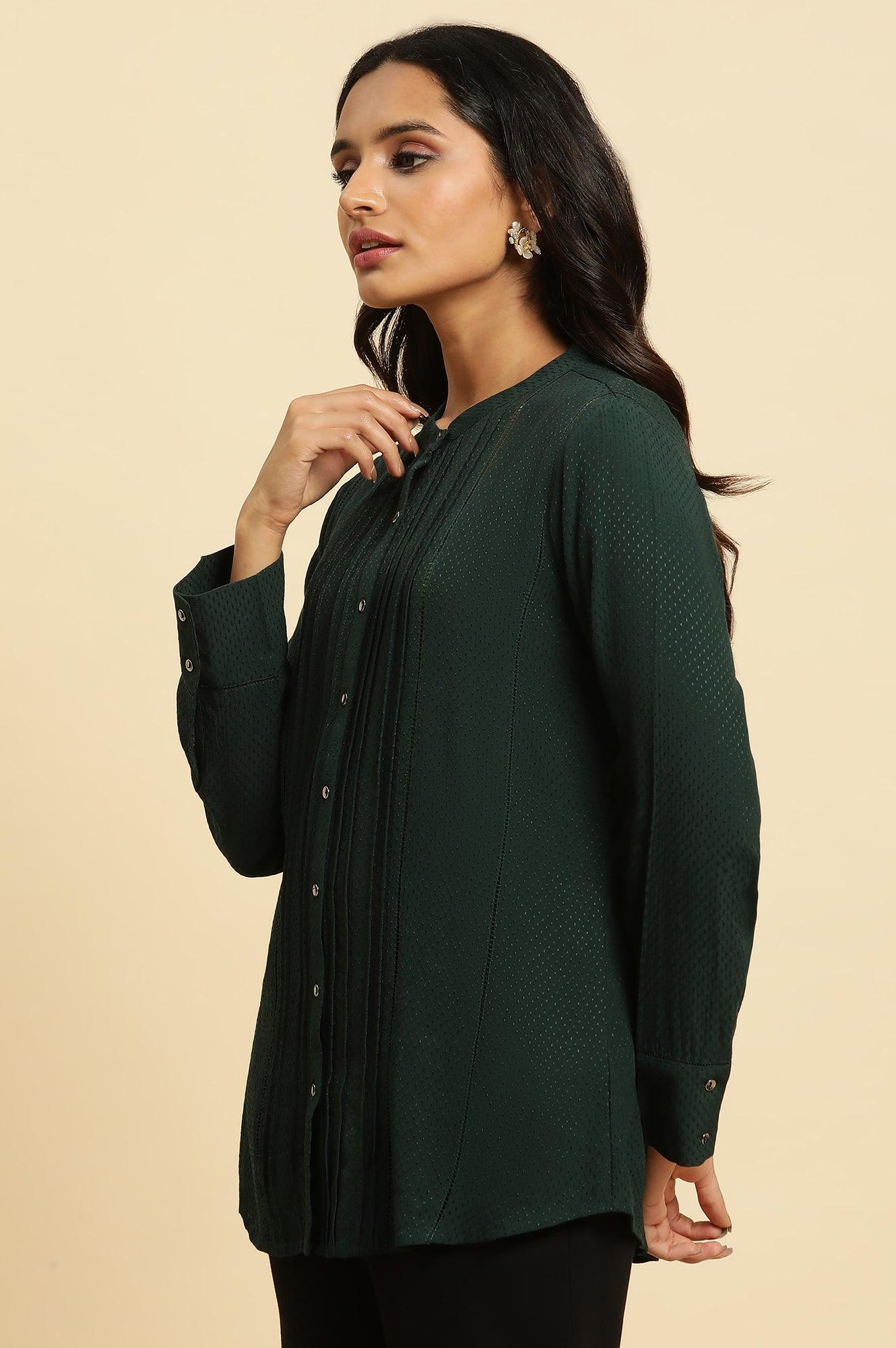 Dark Green Button Down Shirt - wforwoman