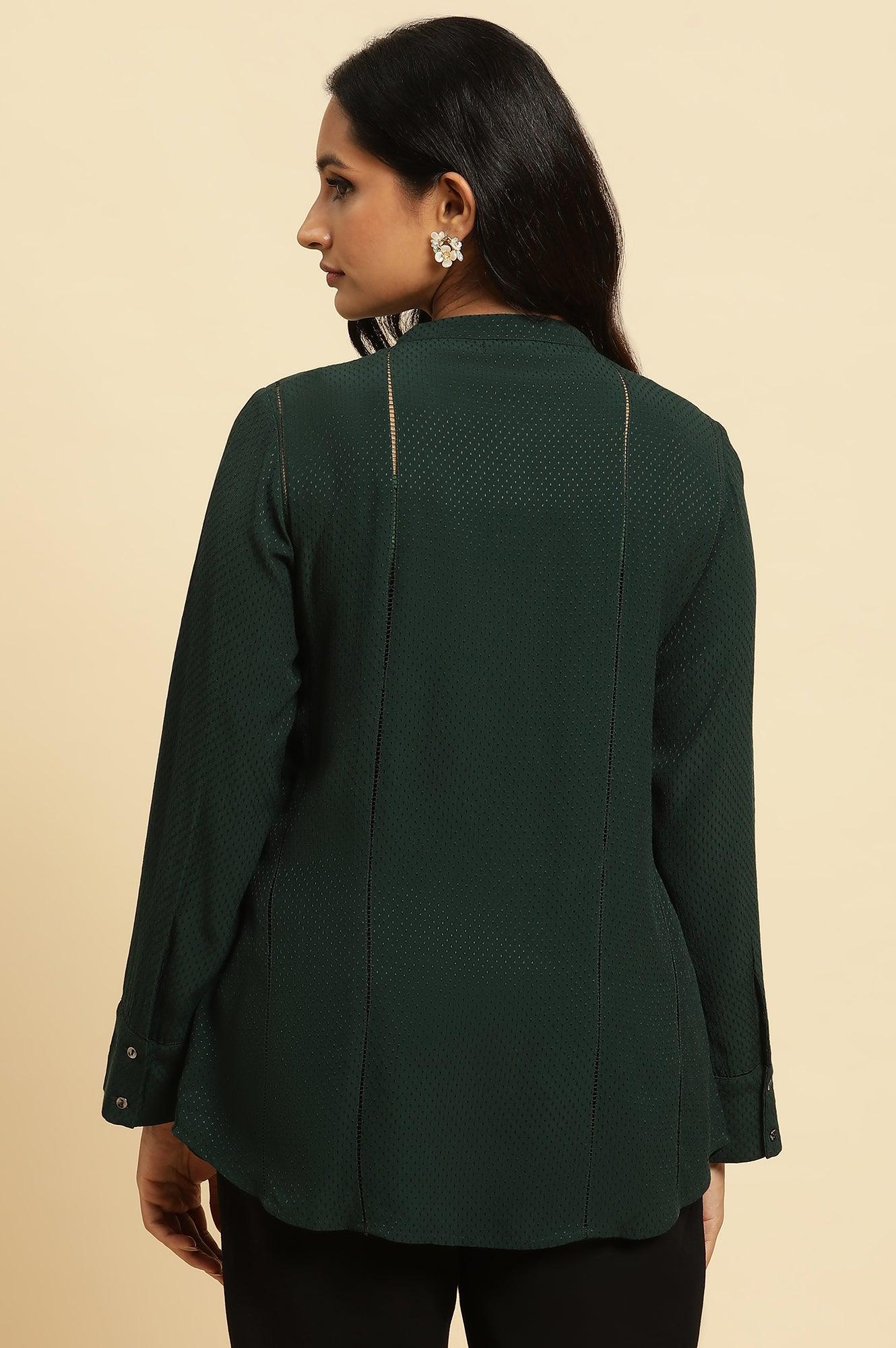 Dark Green Button Down Shirt - wforwoman