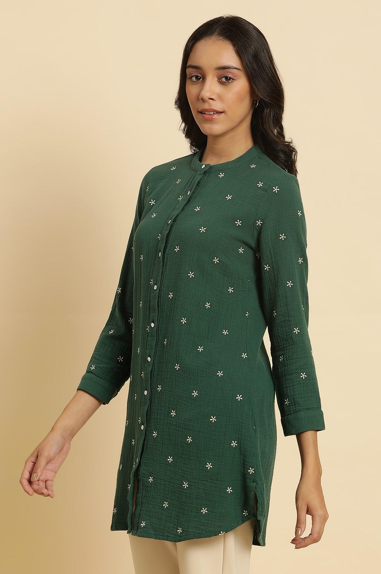 Dark Green Embroidered Tunic - wforwoman