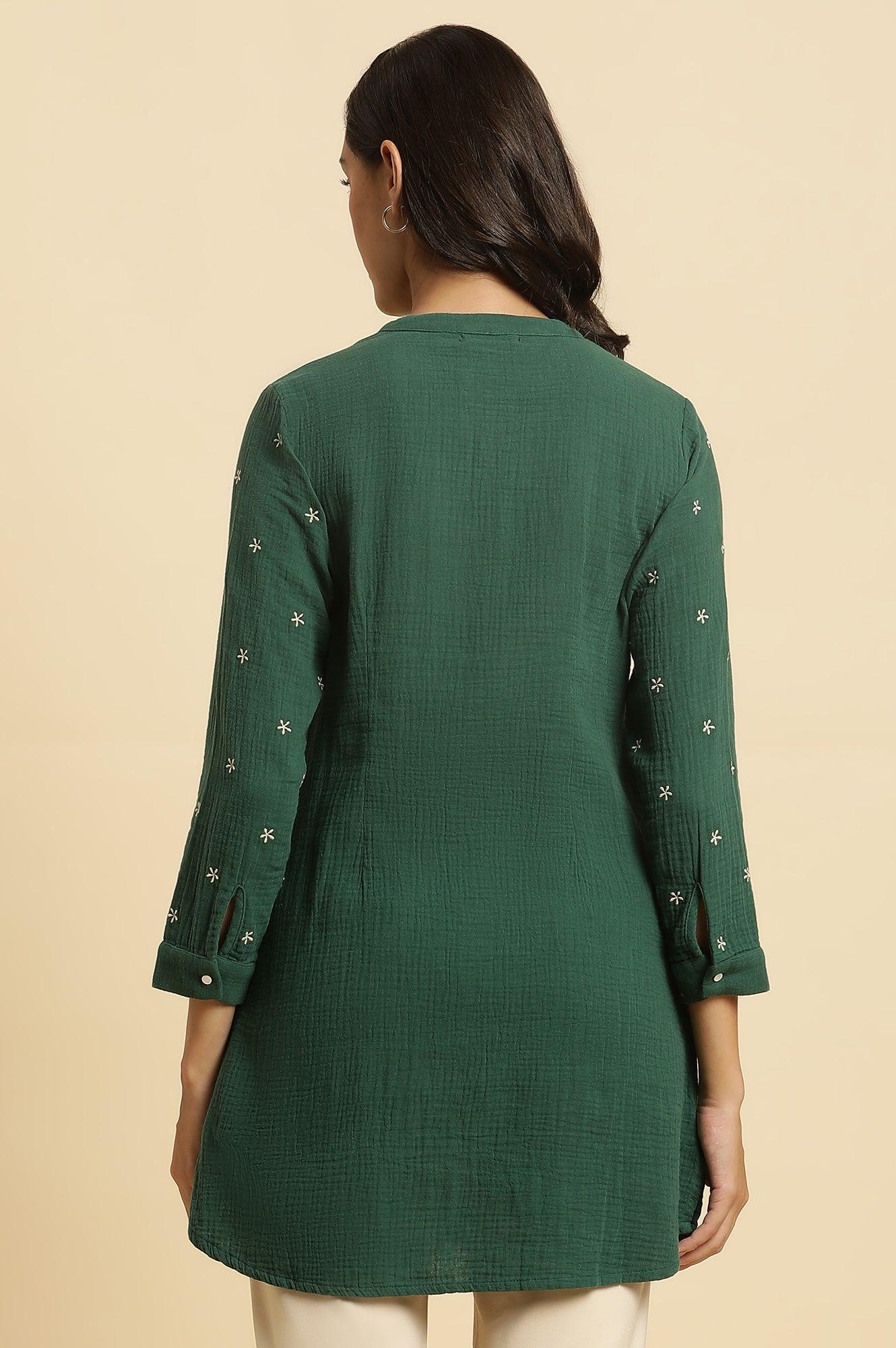 Dark Green Embroidered Tunic - wforwoman