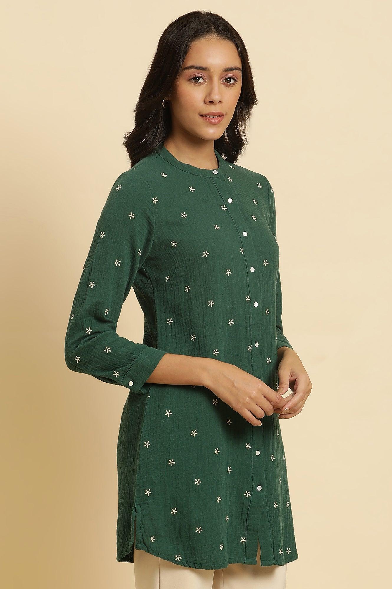 Dark Green Embroidered Tunic - wforwoman