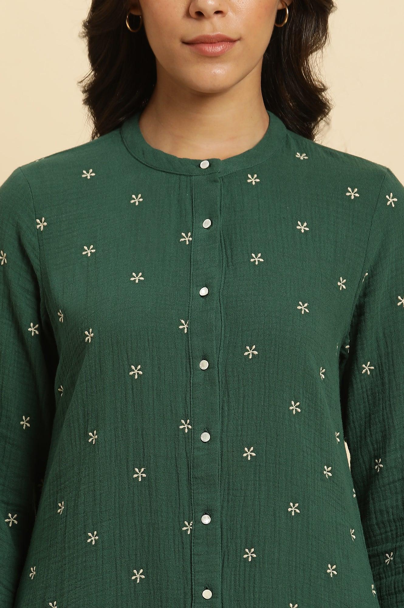 Dark Green Embroidered Tunic - wforwoman