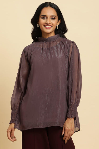 Purple Turtle Neck Sheer Top - wforwoman