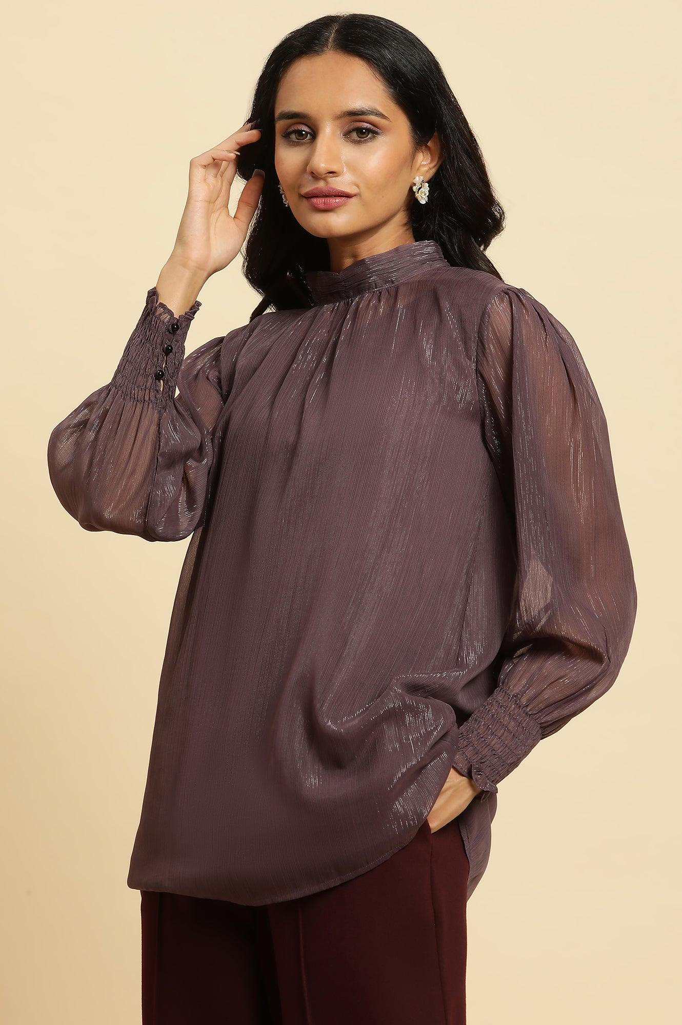 Purple Turtle Neck Sheer Top - wforwoman