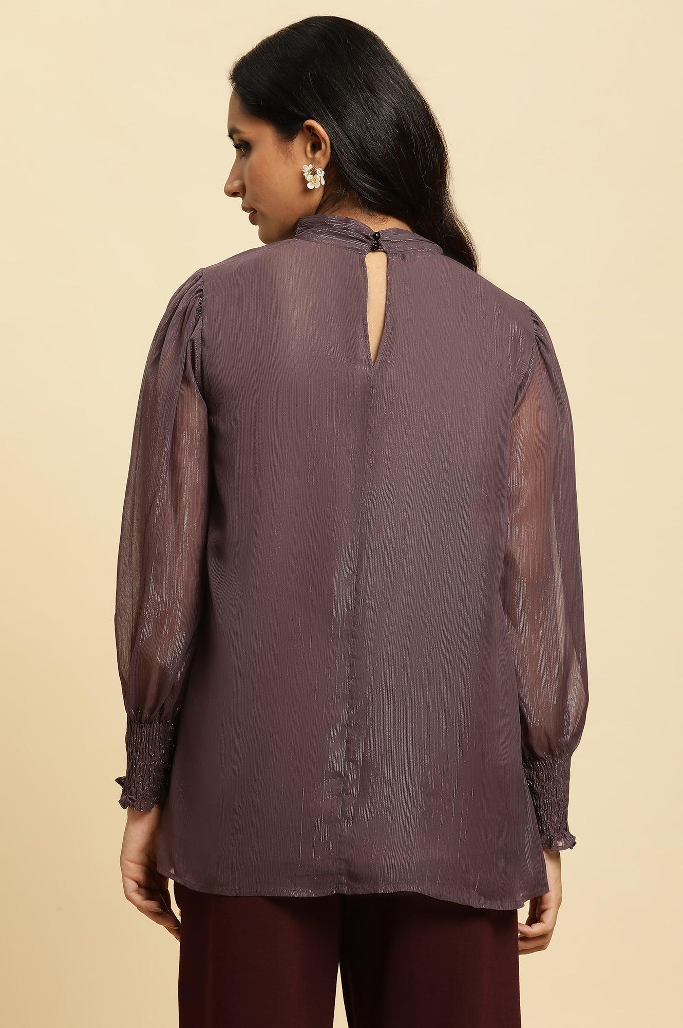 Purple Turtle Neck Sheer Top - wforwoman