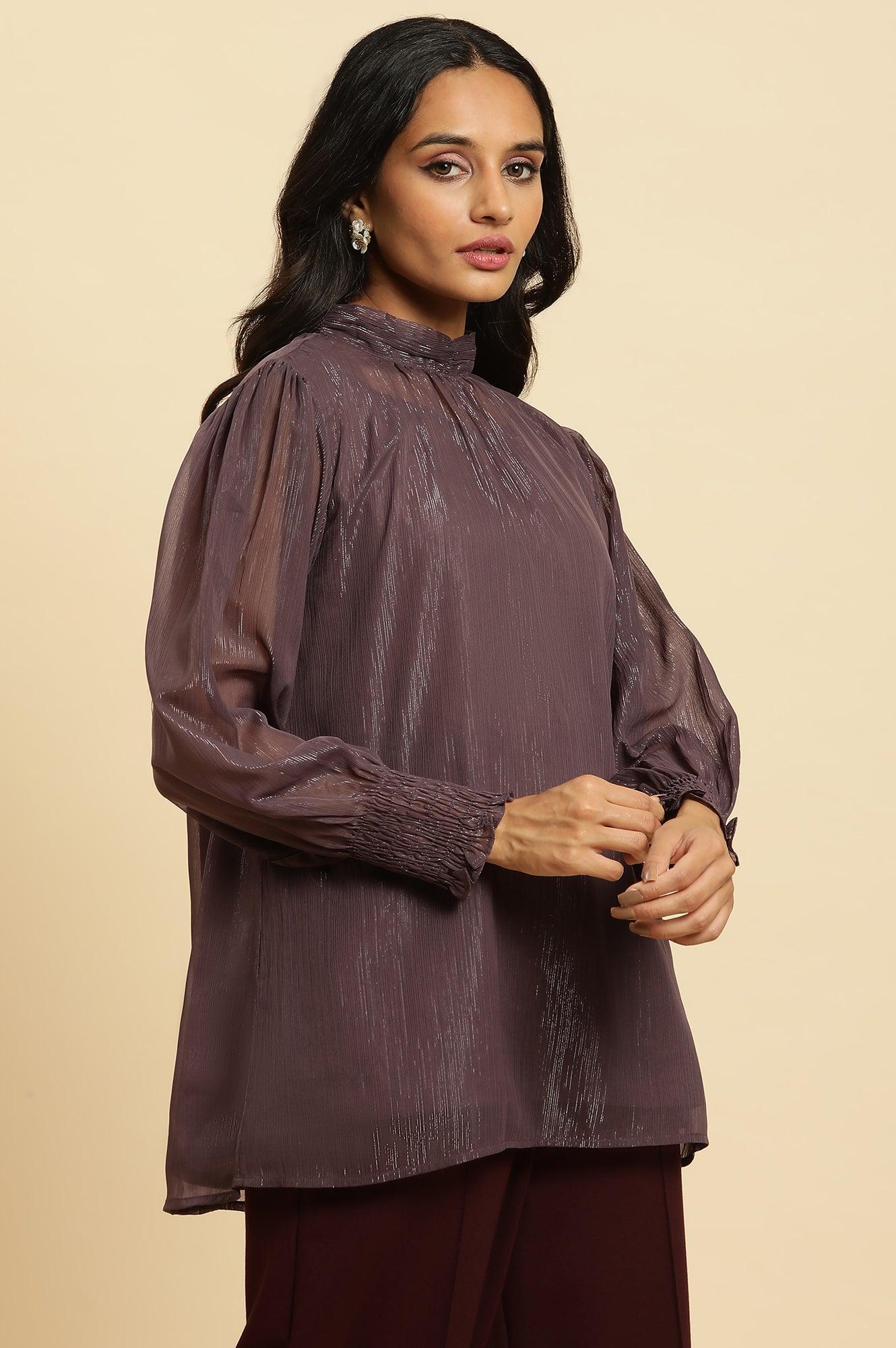 Purple Turtle Neck Sheer Top - wforwoman