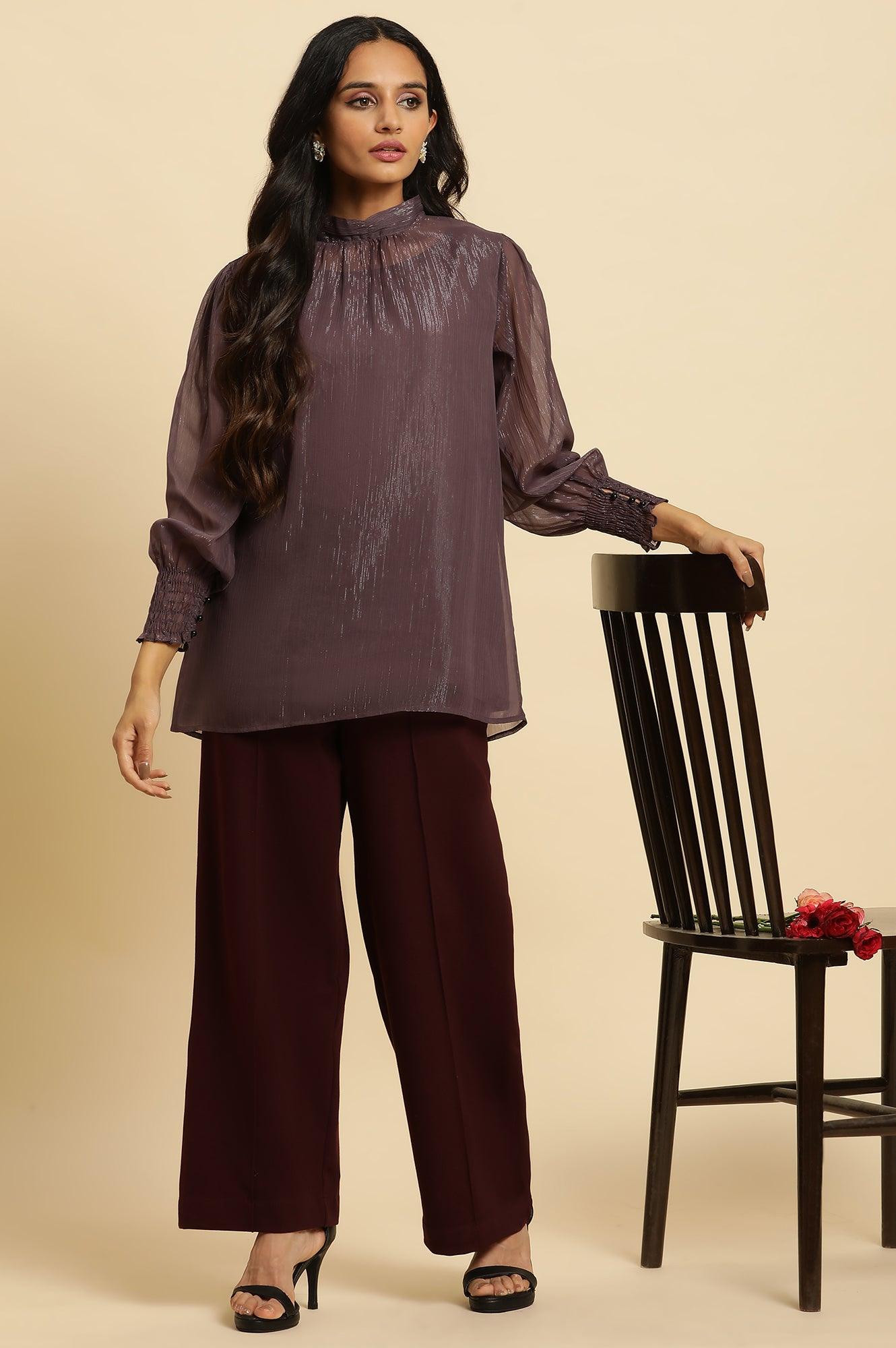 Purple Turtle Neck Sheer Top - wforwoman