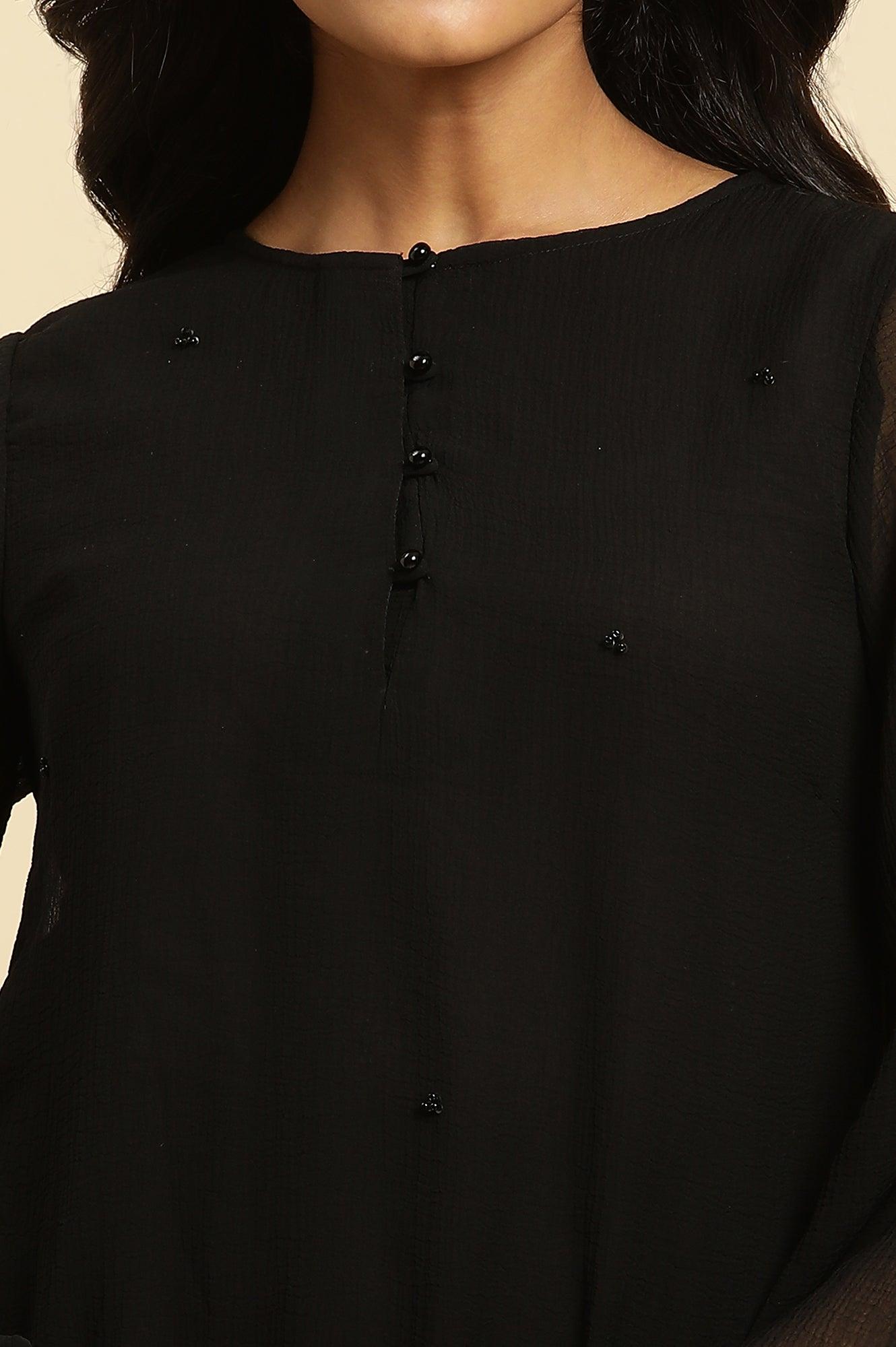 Black Scalloped Embellished Hemline Top - wforwoman