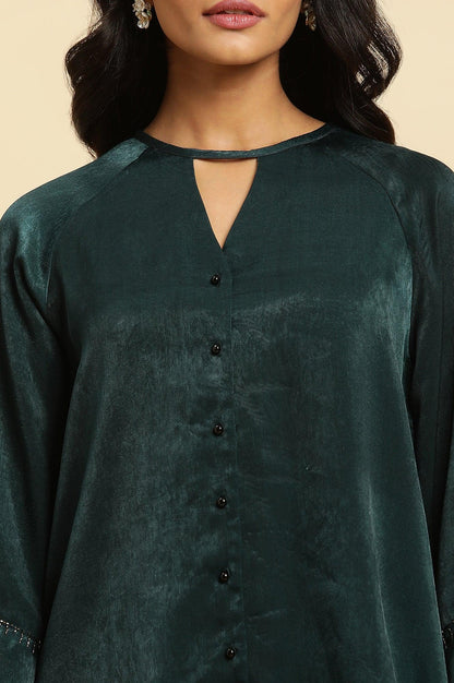 Green Neck Cutout Embellished Shirt - wforwoman