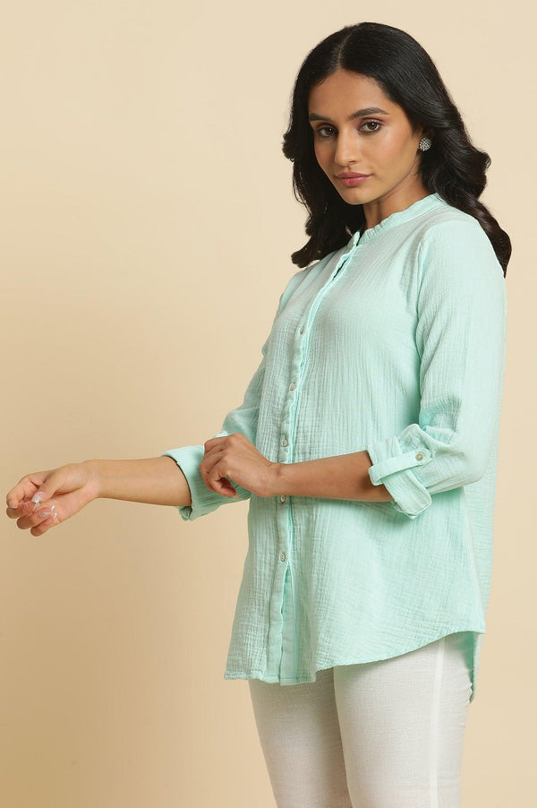 Blue Mandarin Collar Western Straight Top