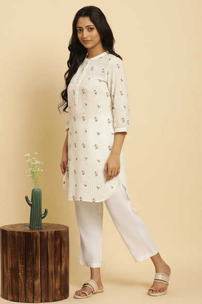 White Embroidered Contemporary Tunic - wforwoman