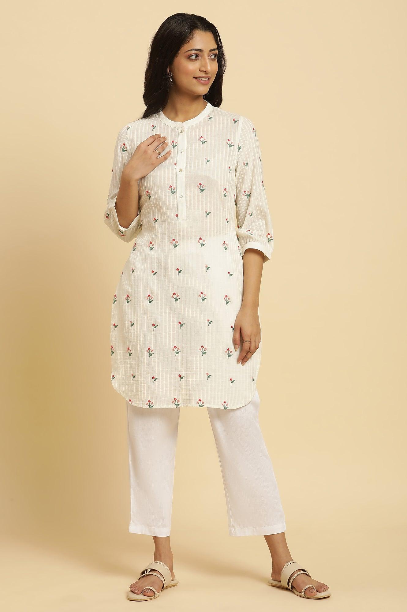 White Embroidered Contemporary Tunic - wforwoman