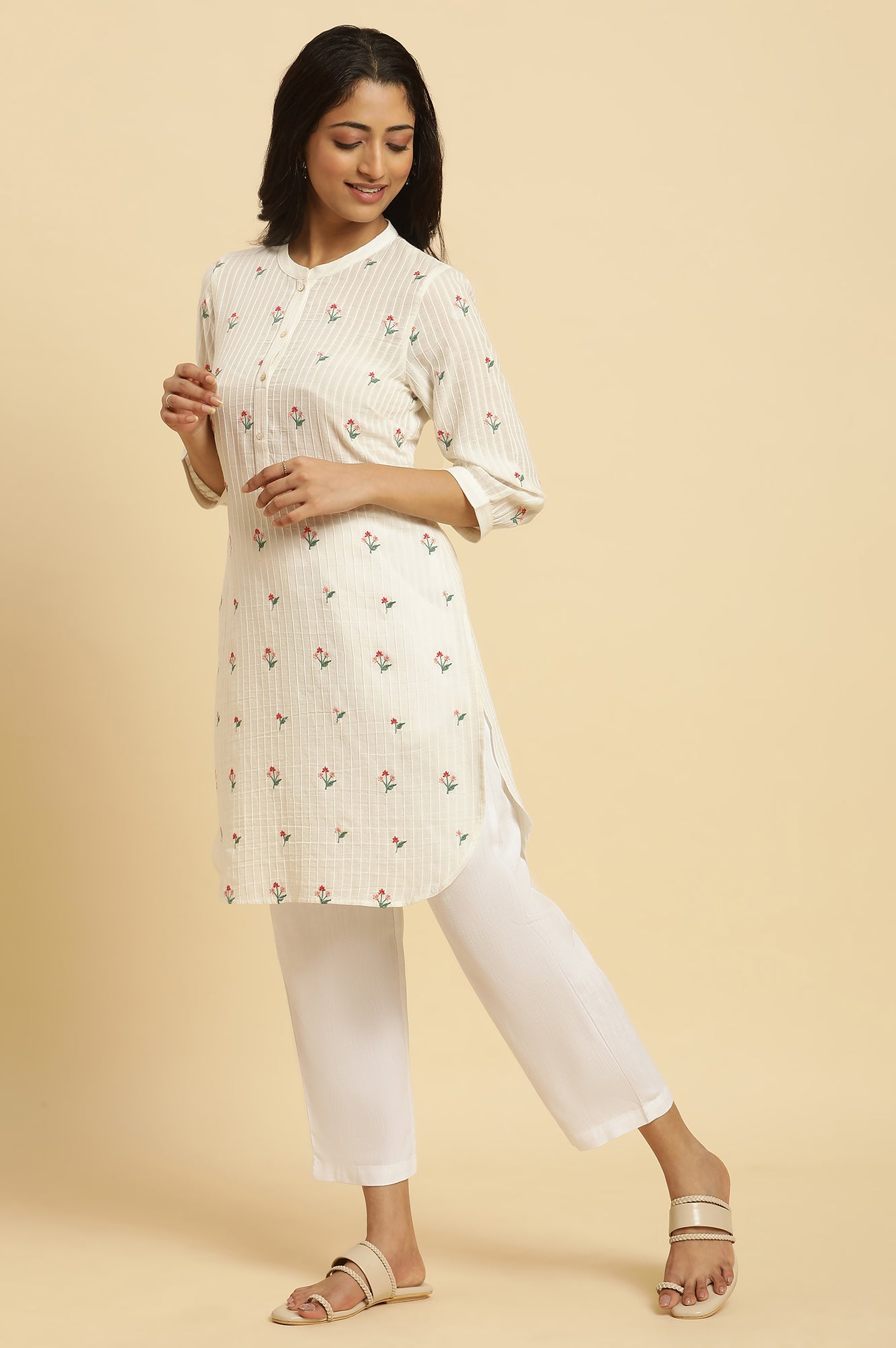 White Embroidered Contemporary Tunic - wforwoman