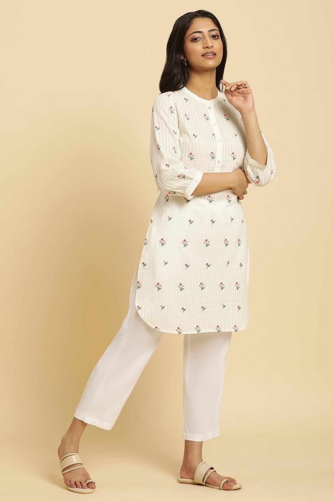 White Embroidered Contemporary Tunic - wforwoman