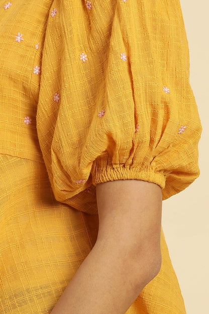 Yellow Peplum Top With Embroidered Yoke - wforwoman