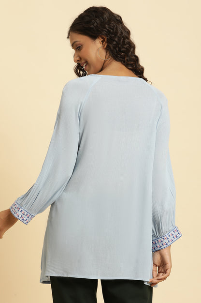 Powder Blue Top With Embroidered Yoke - wforwoman