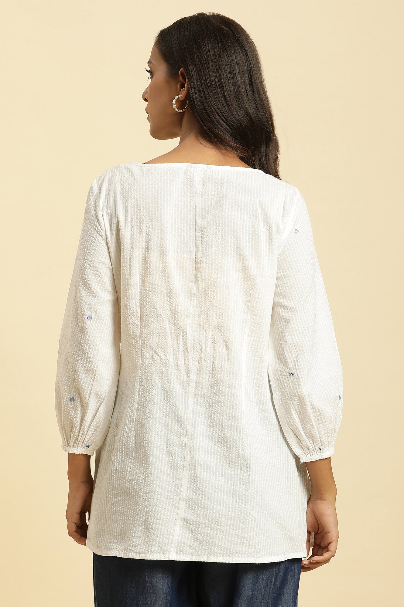 White Front Pleated Top With Embroidery - wforwoman