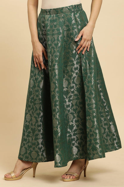 Dark Green Jacquard Flared Skirt - wforwoman