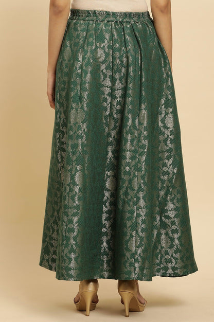 Dark Green Jacquard Flared Skirt - wforwoman