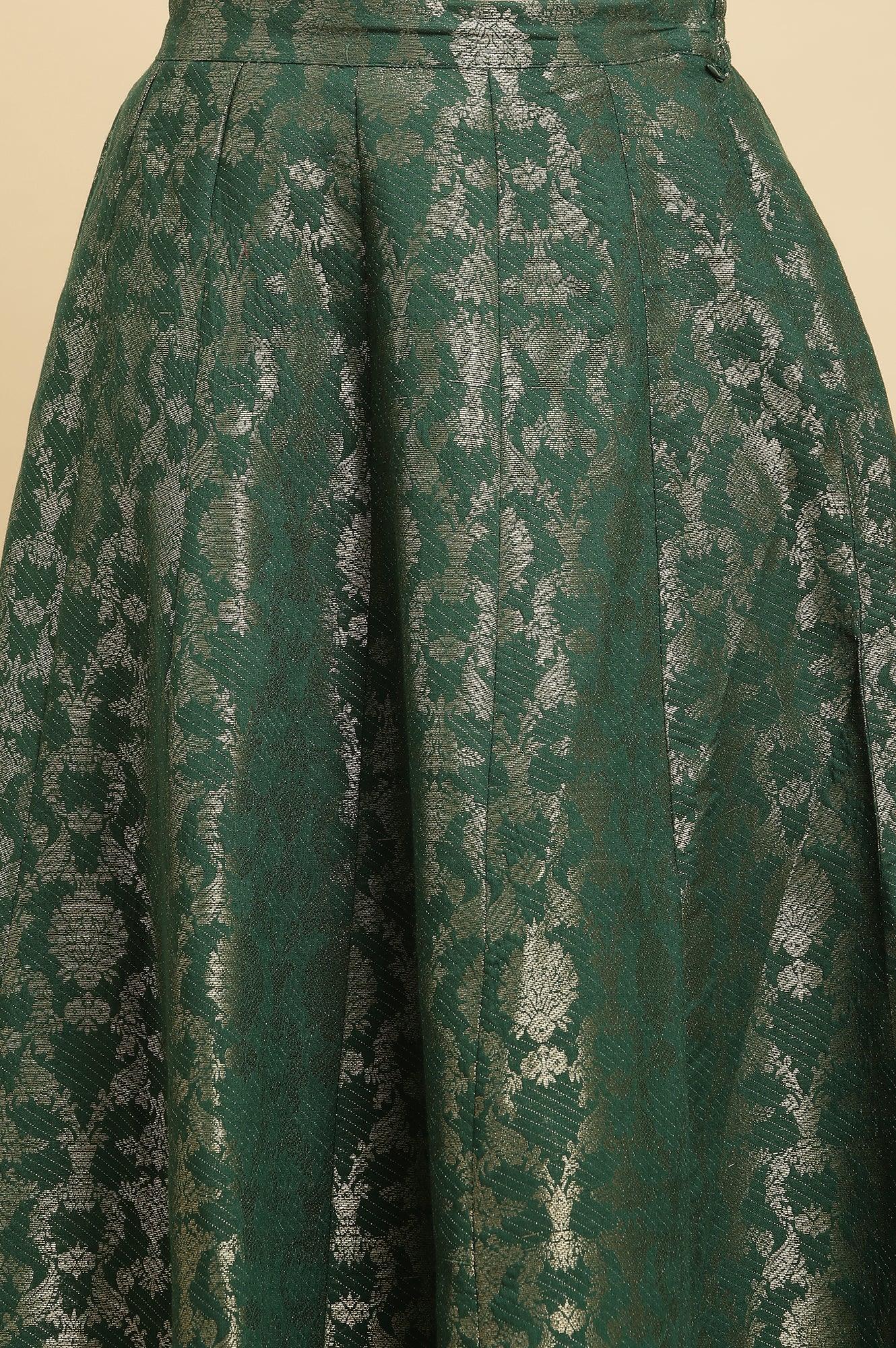 Dark Green Jacquard Flared Skirt - wforwoman