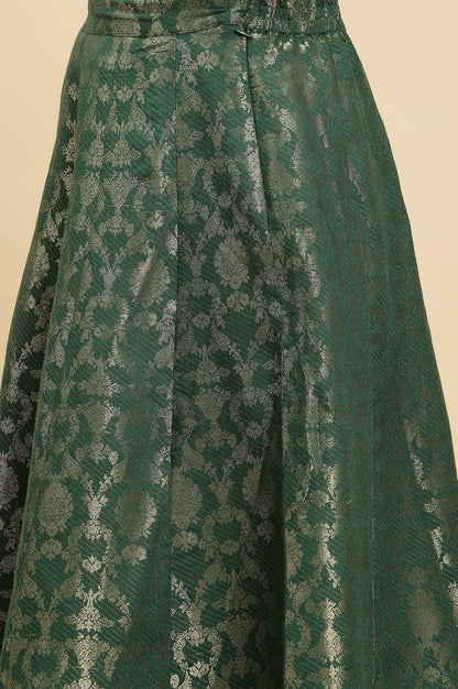 Dark Green Jacquard Flared Skirt - wforwoman