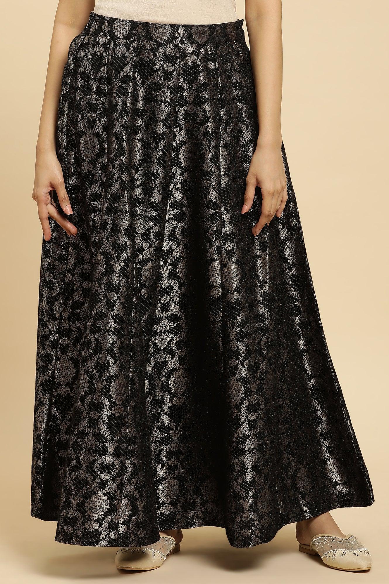 Black Jacquard Flared Skirt - wforwoman