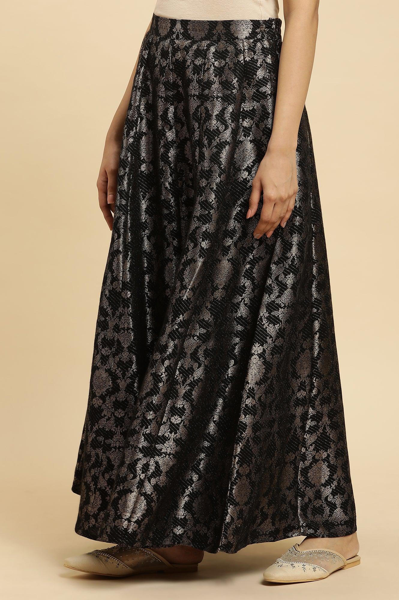 Black Jacquard Flared Skirt - wforwoman