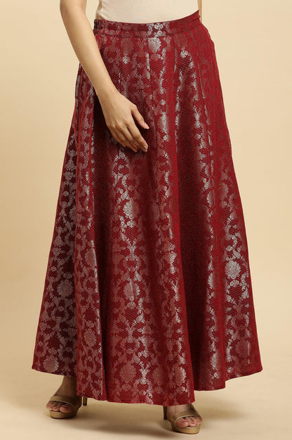 Maroon Jacquard Flared Skirt - wforwoman