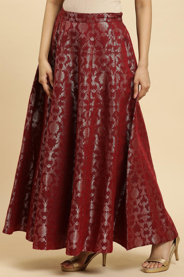 Maroon Jacquard Flared Skirt
