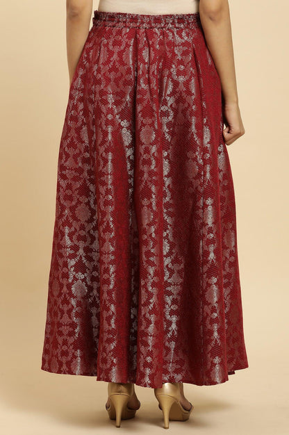 Maroon Jacquard Flared Skirt - wforwoman