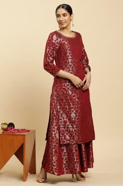 Maroon Jacquard Flared Skirt - wforwoman