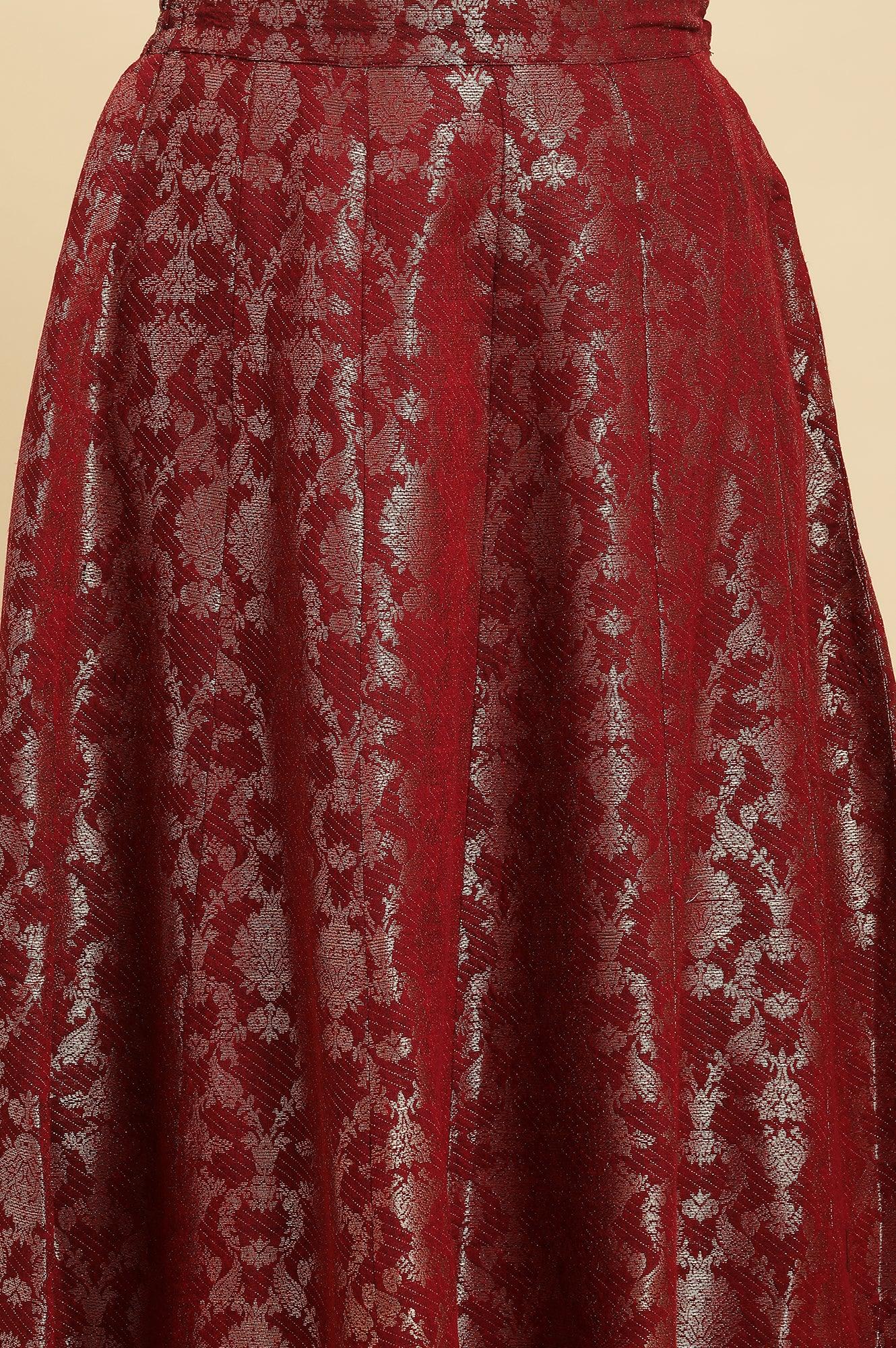 Maroon Jacquard Flared Skirt - wforwoman