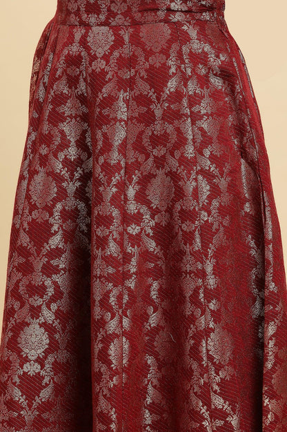 Maroon Jacquard Flared Skirt - wforwoman