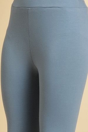 Blue Knitted Solid Tights