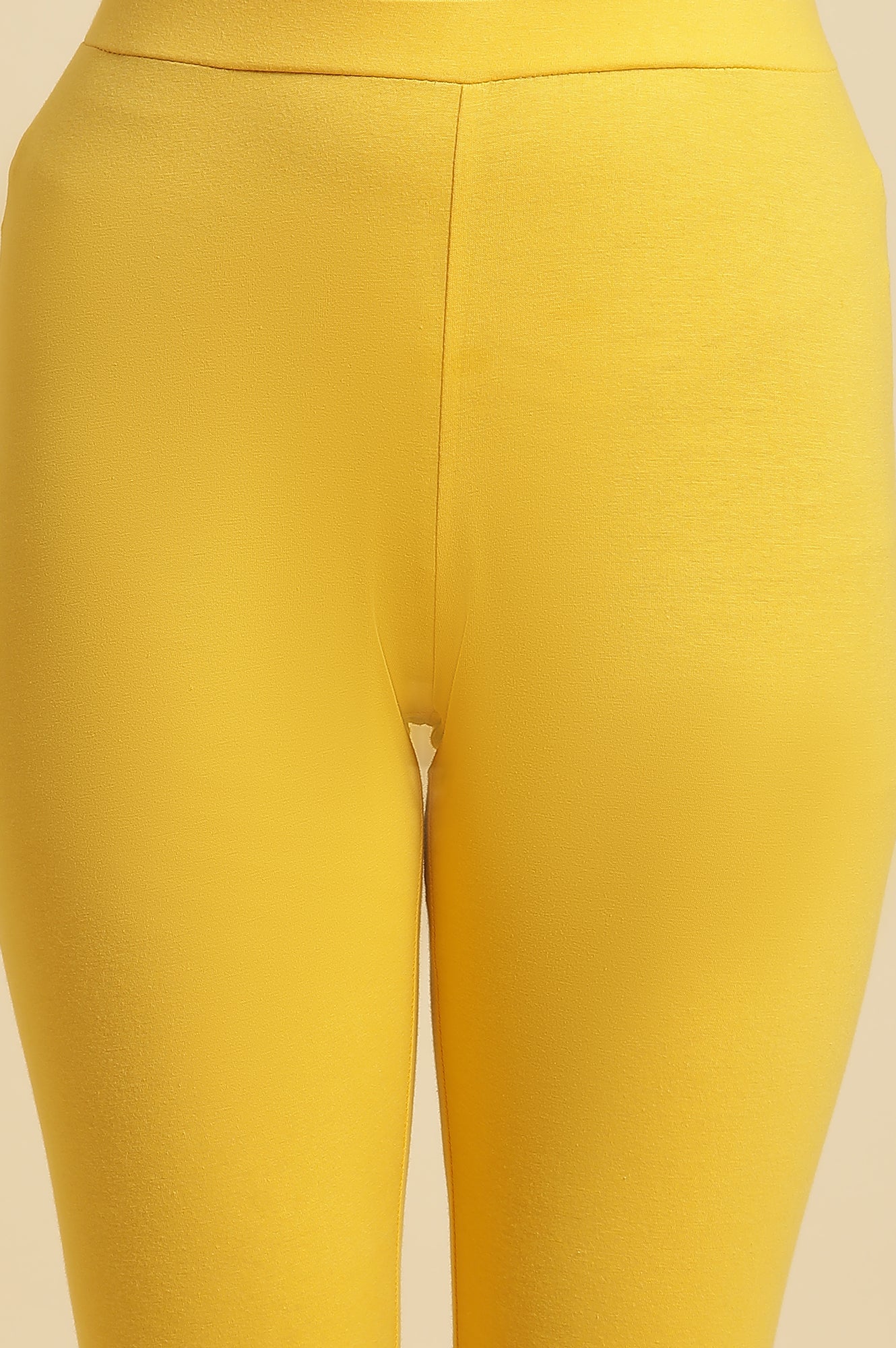 Yellow Cotton Ljersey Lycra Tights
