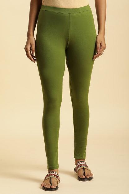 Green Knitted Solid Tights