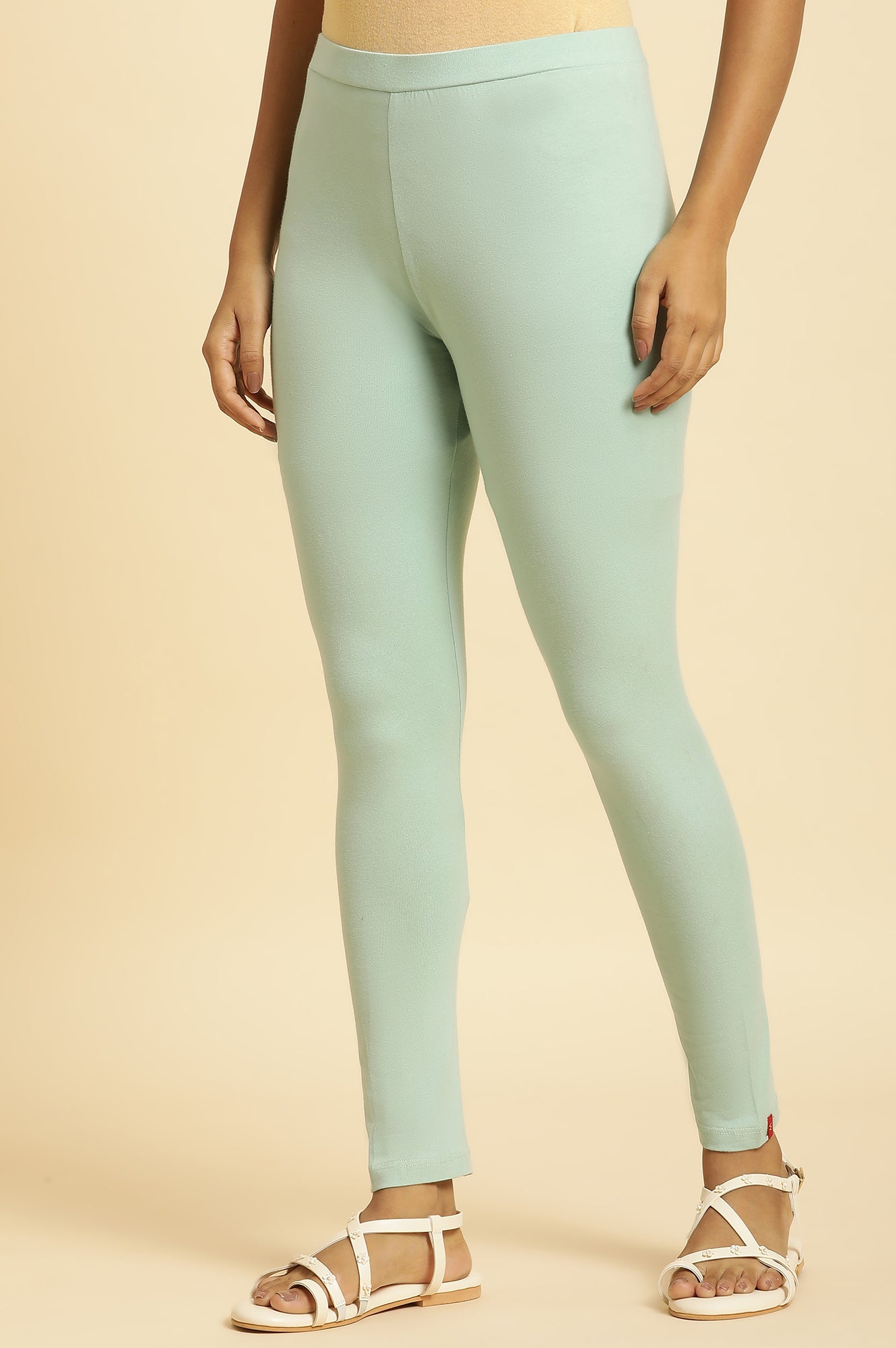 Mint Blue Knitted Solid Tights