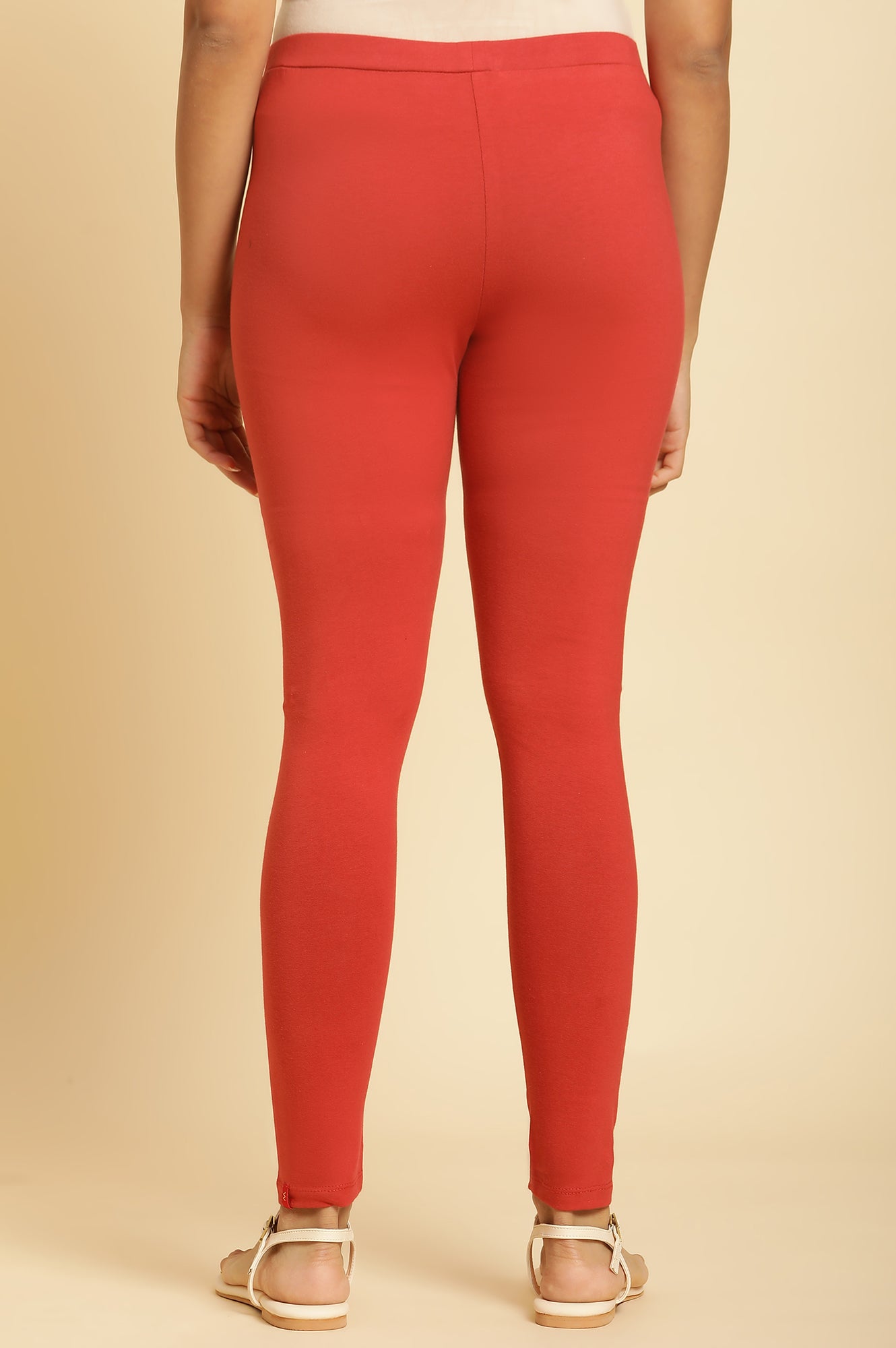 Rust Red Knitted Solid Tights.