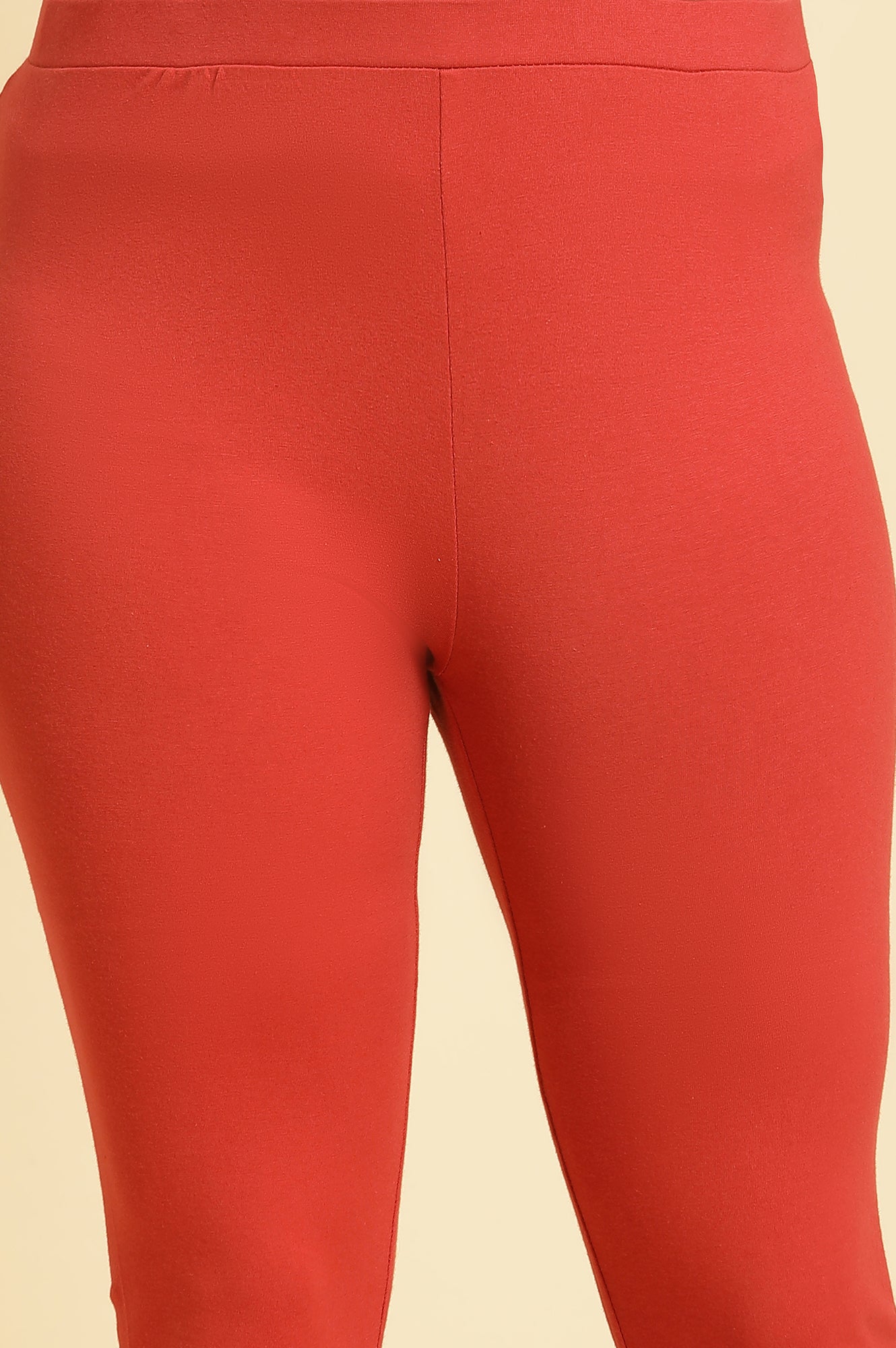 Rust Red Knitted Solid Tights.